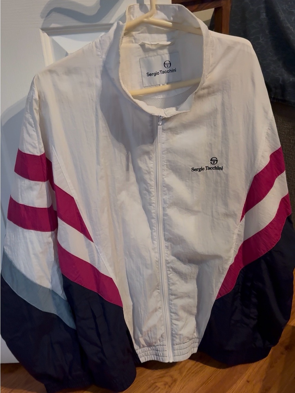 Sergio Tacchini White Windbreaker with Pink and Navy Panels